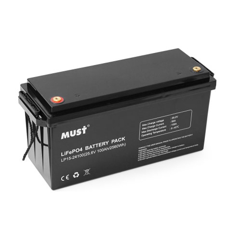 Аккумулятор LiFePO4 100Ah Must LP15-24100, BMS50A@4S, 25.6В