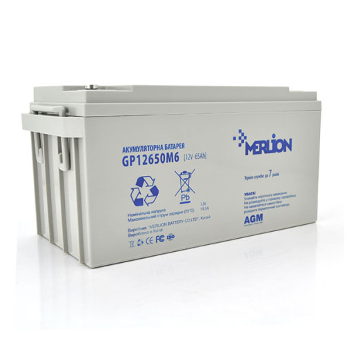 Аккумулятор свинцово-кислотный 65 Ah (Ач) MERLION AGM GP12650M6 12V