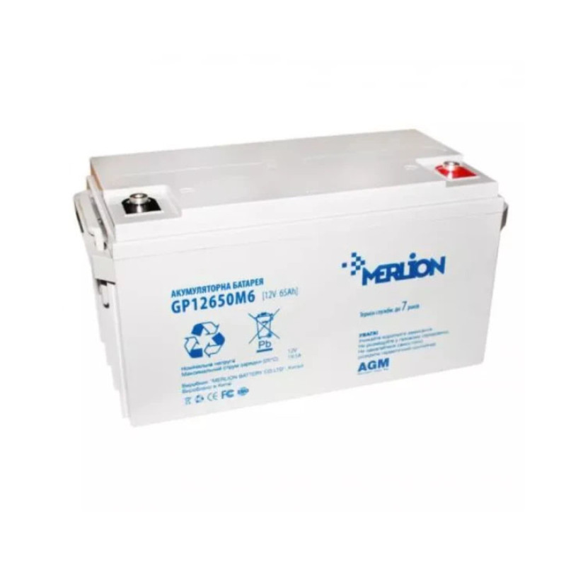Аккумулятор свинцово-кислотный 65 Ah (Ач) MERLION AGM GP12650M6 12V