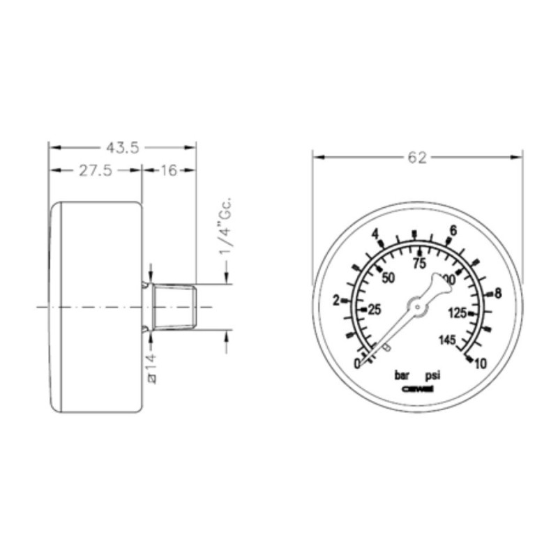 Манометр Cewal M 63 PP 91469421 аксіальний (63 мм - 12 бар -1/4")