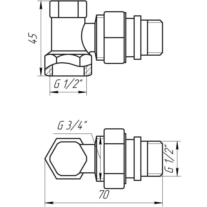 Кран радіаторний SOLOMON 160405 1/2″ кутовий, з гумовим ущільнювачем 
