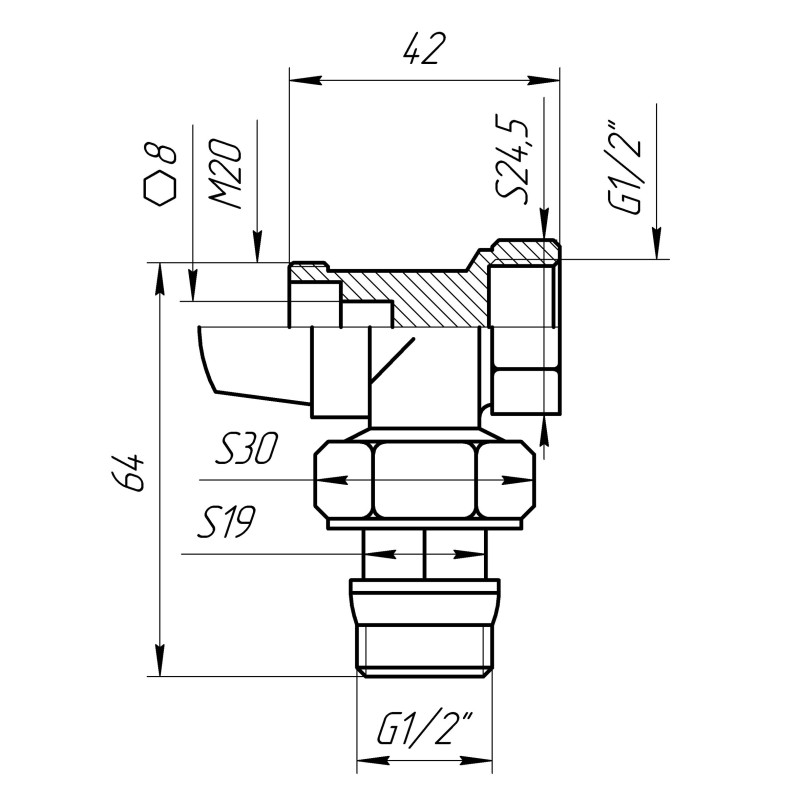 Кран радіаторний Solomon Q PROFESSIONAL NV-QP5017 1/2″ під термоголовку, кутовий  
