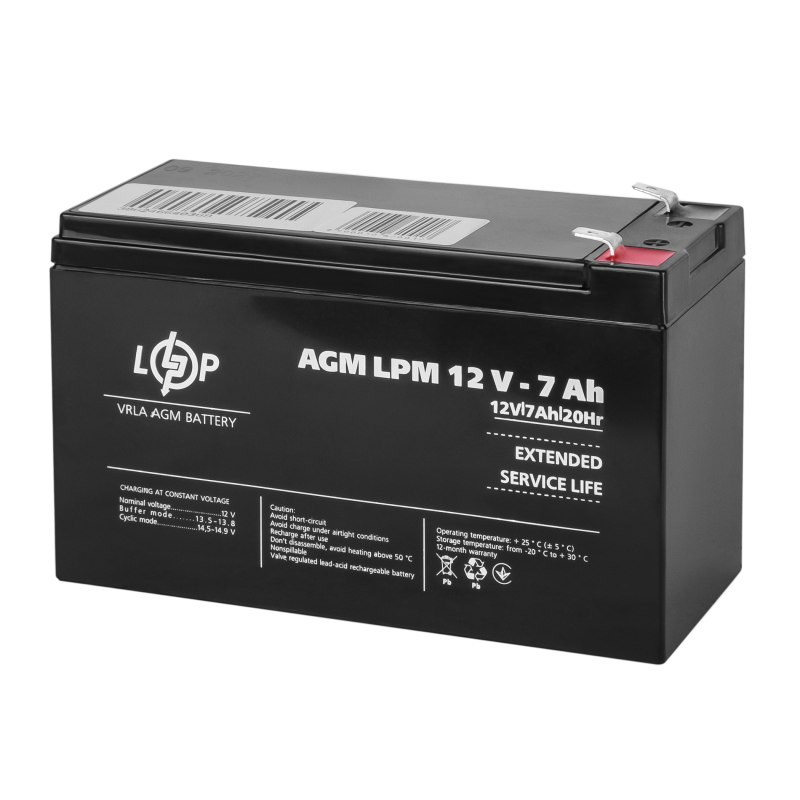 Акумулятор свинцево-кислотний 7 Ah (ампер-годин) LogicPower   AGM LPM 12V