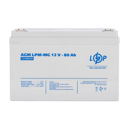 Акумулятор мультигелевий 80 Ah (ампер-годин) LogicPower AGM LPM-MG 12V