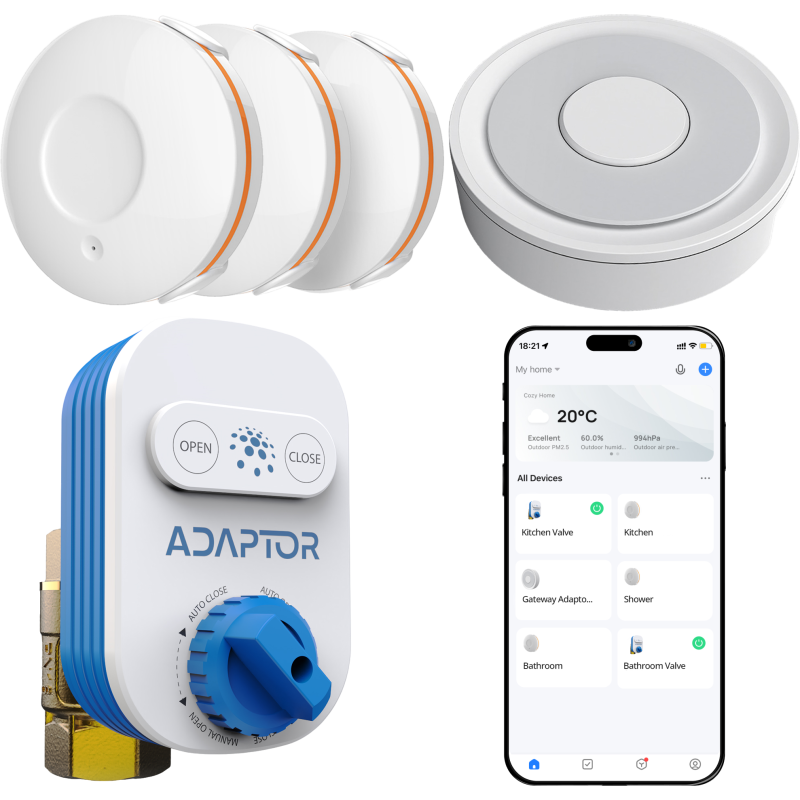 Комплект захисту від протікання AKIT-3 (клапан 3/4" + шлюз + 3 датчикa витоку) 