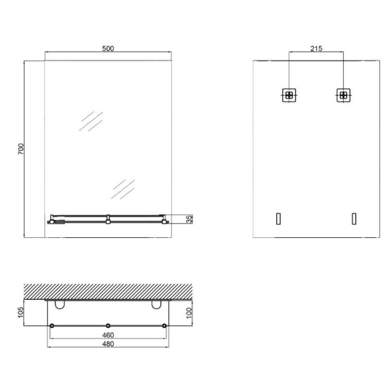 Дзеркало настінне Zerix SANSA MRZ05-50x70x10 прямокутне з полицею 