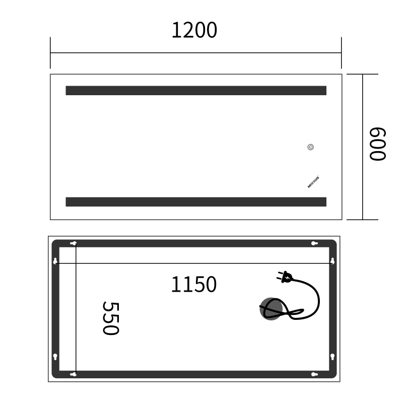 Зеркало Mixxus Premium LINES MR17-120x60-Reverse с Led Touch, Anti-fog, димером, регулятором яркости