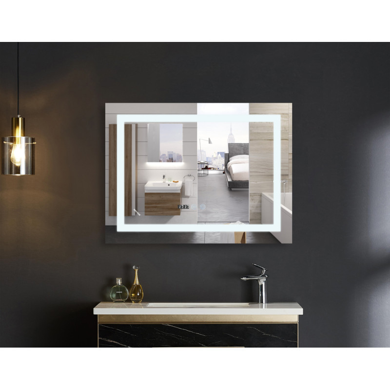 Зеркало Mixxus WARM MR02-120x80 с Led Touch, Anti-fog, димером, регулятором яркости, часами