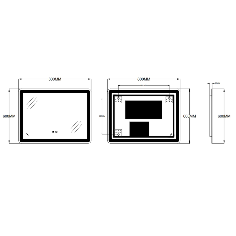 Зеркало Zerix Mirra MR05-80x60-REVERSE с LED Touch, Anti-fog, димером, регулятором яркости