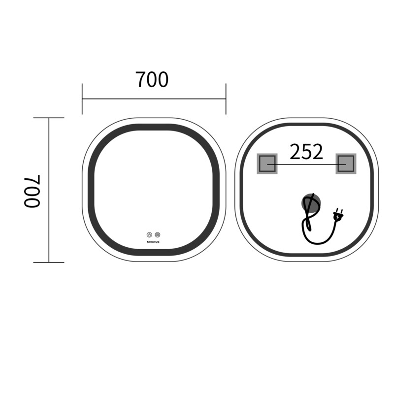 Зеркало Mixxus Premium DIVERSE MR16-70x70 с Led Touch, Anti-fog, димером (3-6,5kK)