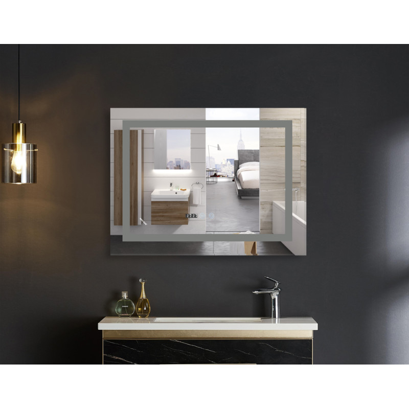 Зеркало Mixxus WARM MR02-70x50 с Led Touch, Anti-fog, димером, регулятором яркости, часами 