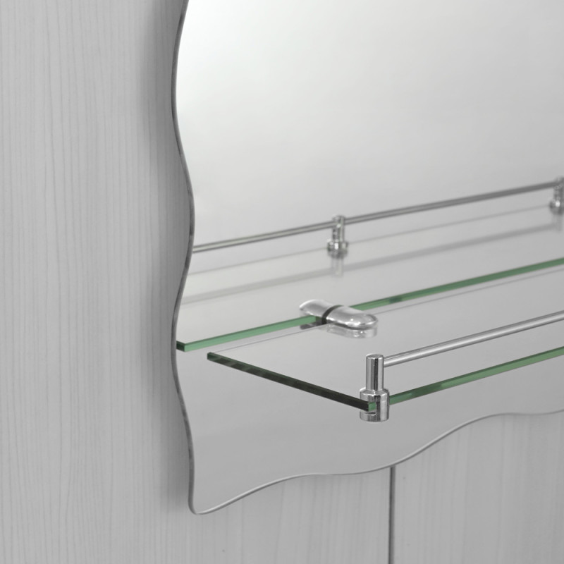 Зеркало настенное Zerix MIRRA MRZ02-60x85x10 прямоугольное с дугообразным верхом, фигурными боками и полкой.