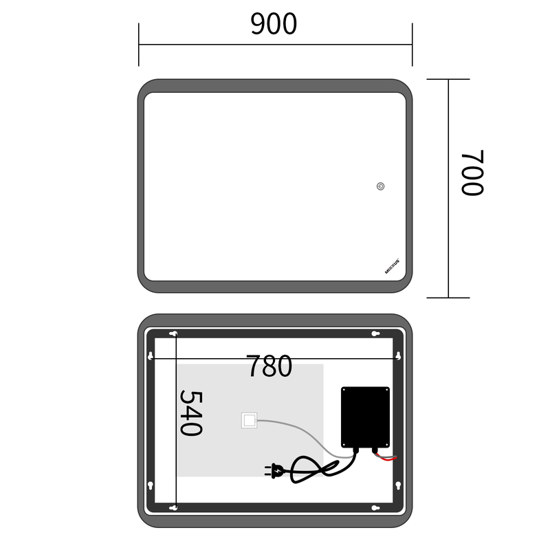 Дзеркало Mixxus Premium OLIVARY MR19-90x70-Reverse з Led Touch, Anti-fog, димером (3-6,5kK) 