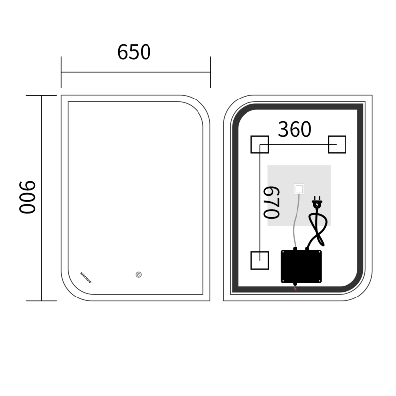 Зеркало Mixxus Premium BEVEL MA02-90x65-Reverse с Led Touch, Anti-fog, димером (3-6,5kK)