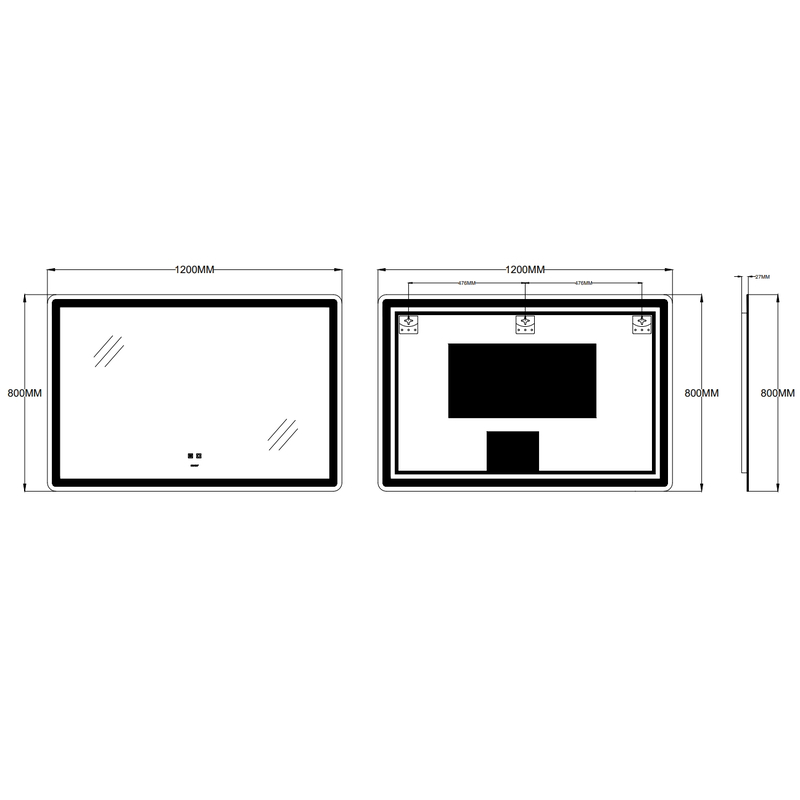 Дзеркало Zerix Mirra MR05-120x80 з LED Touch, Anti-fog, димером, регулятором яскравості  