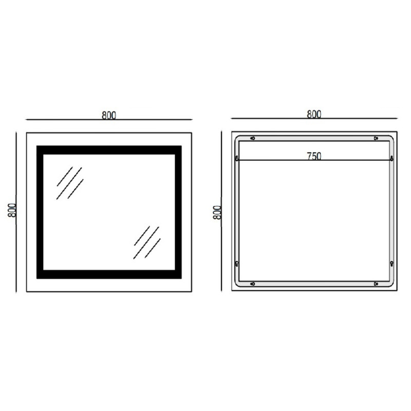Зеркало Mixxus WARM MR02-80x80 с Led Touch, Anti-fog, димером, регулятором яркости, часами