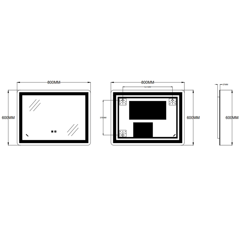 Зеркало Zerix Sansa MR01-80x60-REVERSE с LED Touch, Anti-fog, димером, регулятором яркости