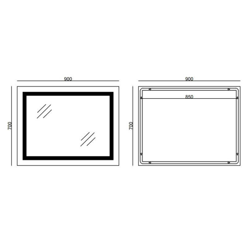 Дзеркало Mixxus WARM MR02-90x70-CASE з Led Touch, Anti-fog, димером, регулятором яскравості, годинником 