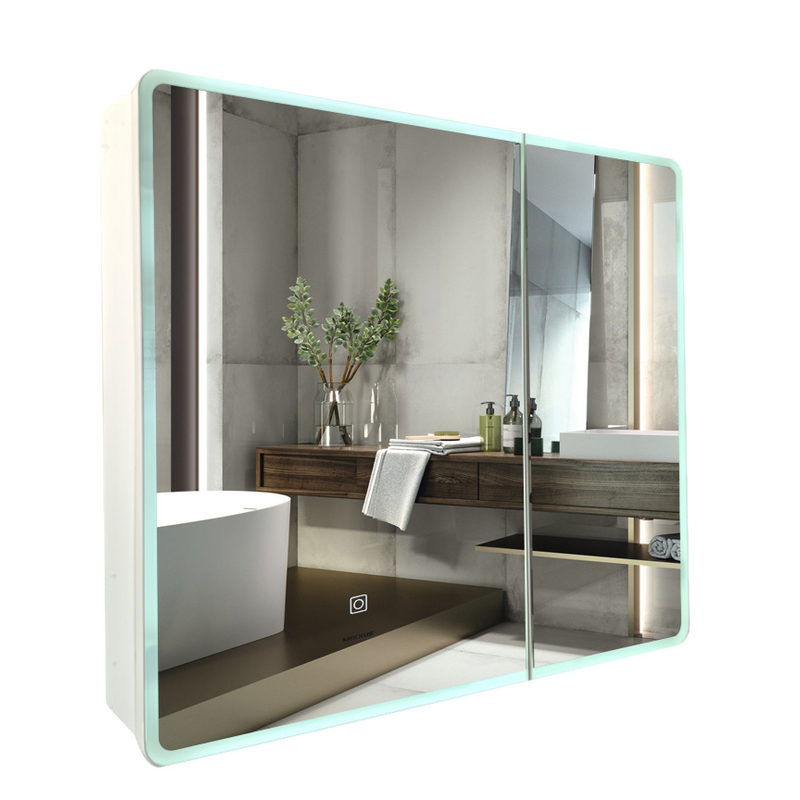 Зеркальный шкафчик Mixxus Premium Olivary CM01-80x70x13 с LED Touch, димером, регулятором яркости