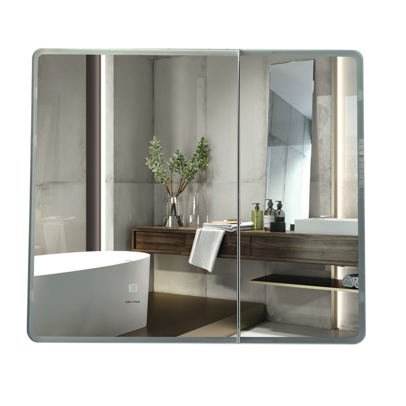 Зеркальный шкафчик Mixxus Premium Olivary CM01-80x70x13 с LED Touch, димером, регулятором яркости