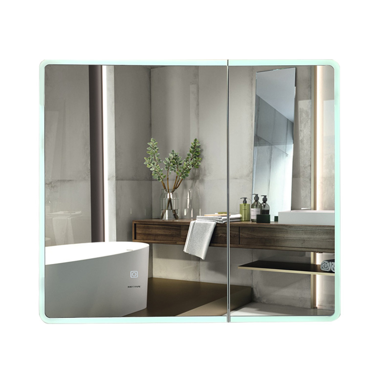 Зеркальный шкафчик Mixxus Premium Olivary CM01-80x70x13 с LED Touch, димером, регулятором яркости