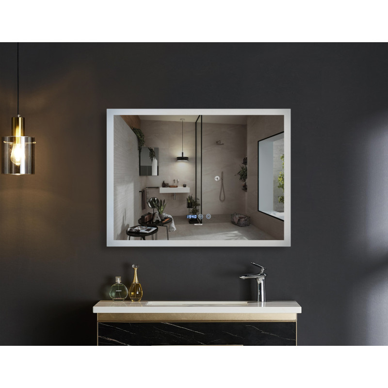 Зеркало Mixxus FLAT MR04-100x80 с Led Touch, Anti-fog, димером, регулятором яркости, часами
