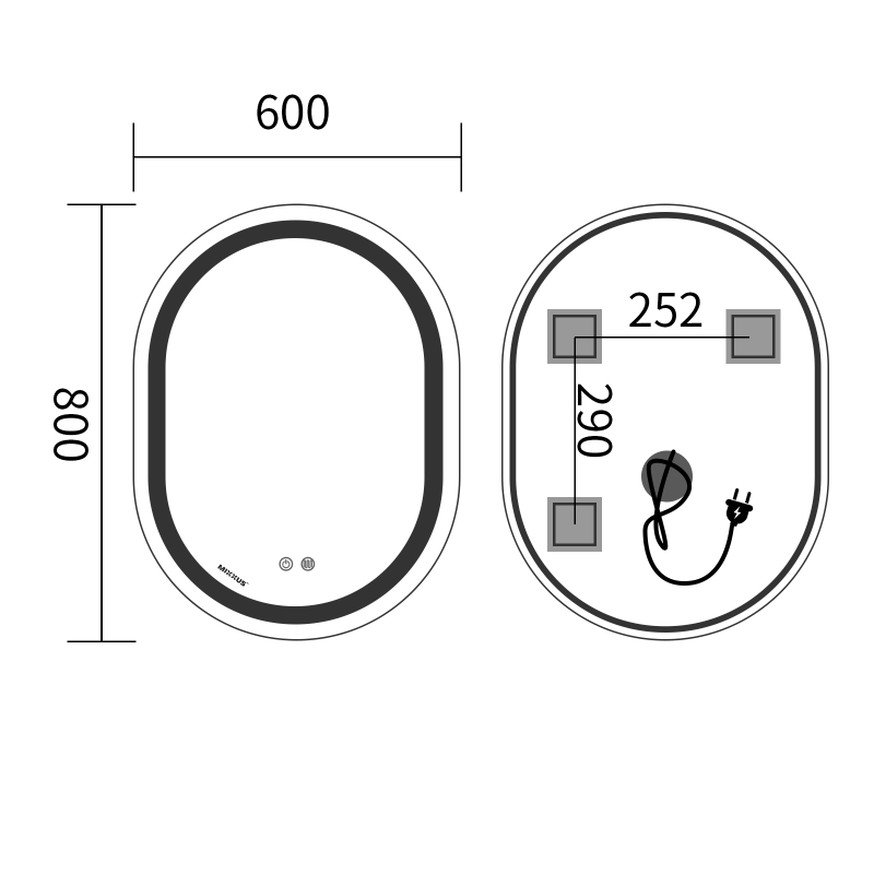 Дзеркало Mixxus Premium ELLIPSE MV05-80x60-Reverse з Led Touch, Anti-fog, димером (3-6,5kK) 