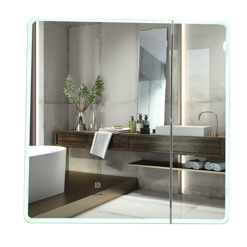 Зеркальный шкафчик Mixxus Premium Olivary CM01-70x70x13 с LED Touch, димером, регулятором яркости