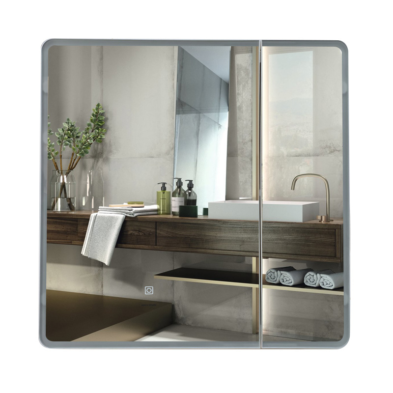 Зеркальный шкафчик Mixxus Premium Olivary CM01-70x70x13 с LED Touch, димером, регулятором яркости