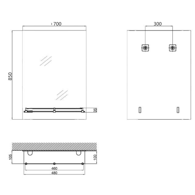Зеркало настенное Zerix SANSA MRZ05-70x85x10 прямоугольное с полкой