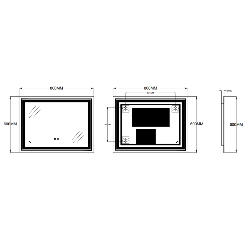 Зеркало Zerix Alive MR06-80x60-REVERSE с LED Touch, Anti-fog, димером, регулятором яркости