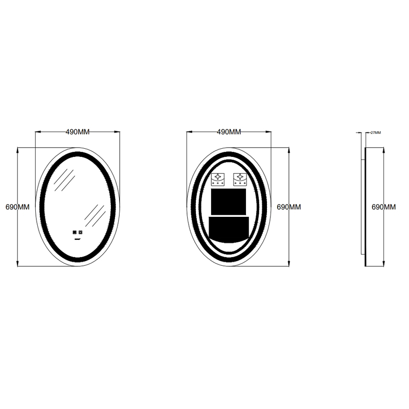 Зеркало Zerix Fusion MV01-50x70 с LED Touch, Anti-fog, димером, регулятором яркости