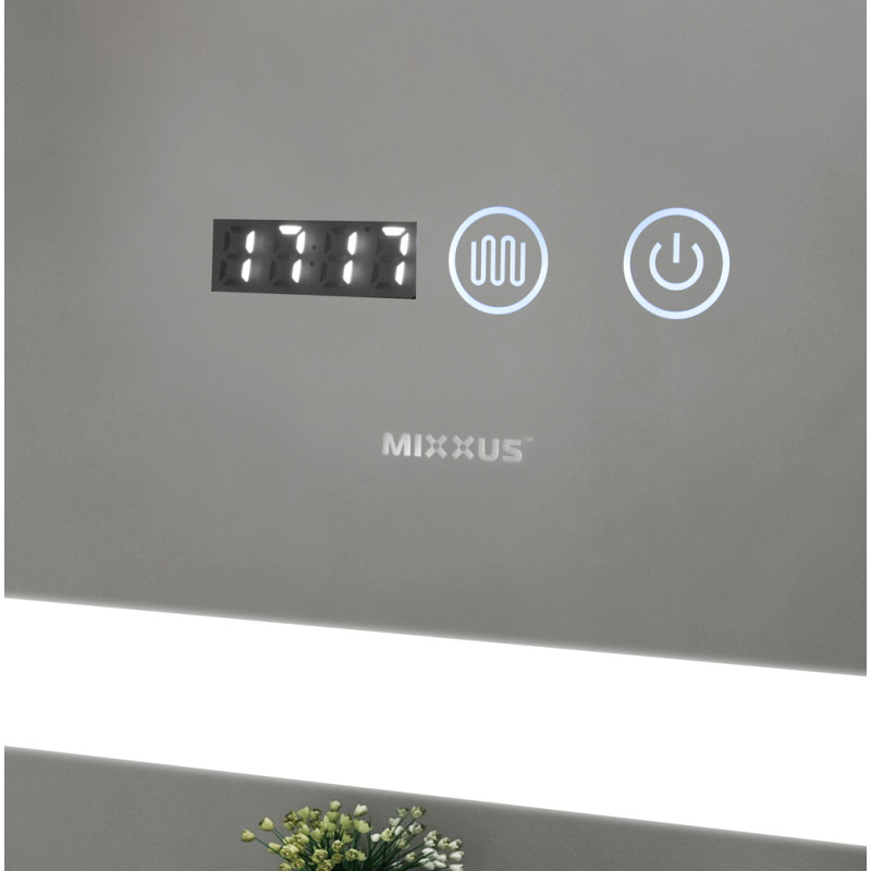 Зеркало Mixxus LIGHT MR01-80x60 с Led Touch, Anti-fog, димером, регулятором яркости, часами