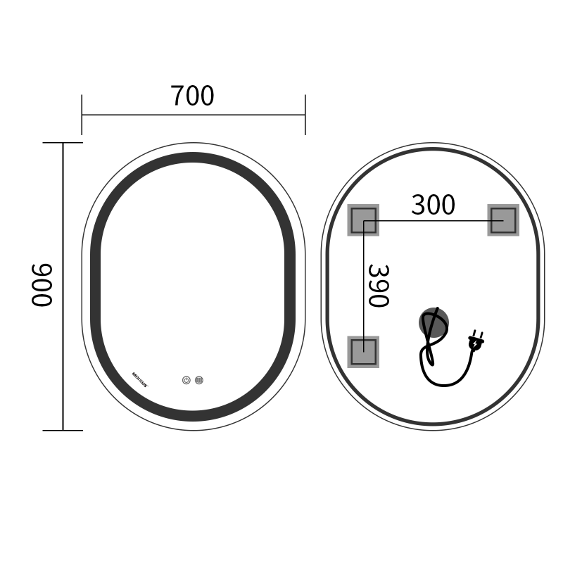 Дзеркало Mixxus Premium ELLIPSE MV05-90x70-Reverse з Led Touch, Anti-fog, димером (3-6,5kK) 