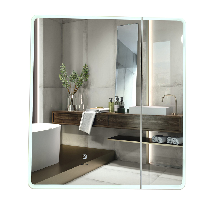Зеркальный шкафчик Mixxus Premium Olivary CM01-60x70x13 с LED Touch, димером, регулятором яркости