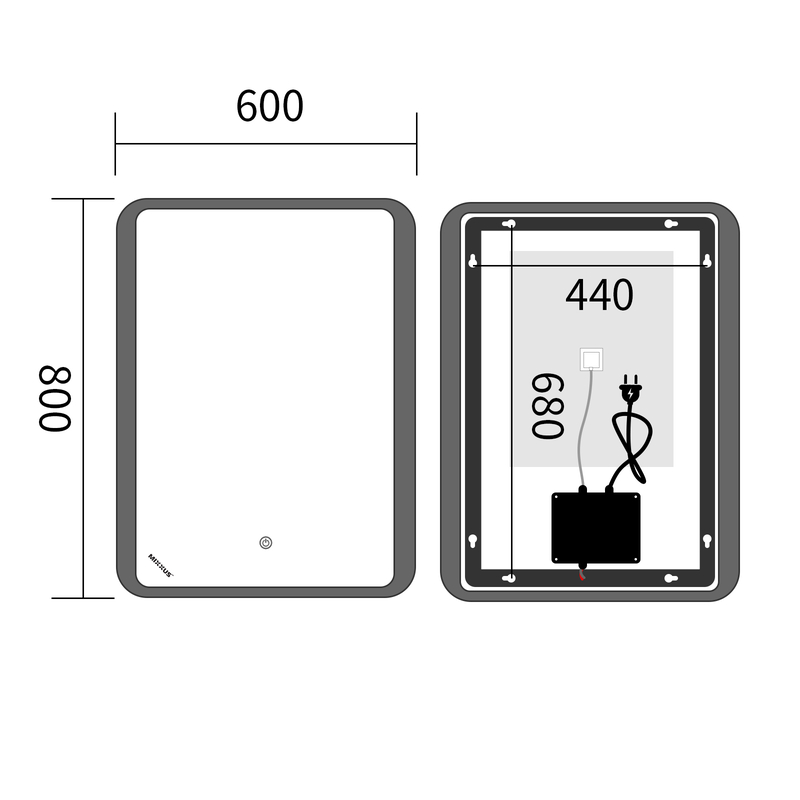 Зеркало Mixxus Premium OLIVARY MR19-80x60-Reverse с Led Touch, Anti-fog, димером (3-6,5kK)