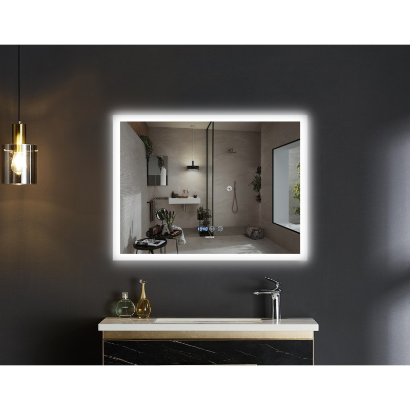 Дзеркало Mixxus FLAT MR04-80x60 з Led Touch, Anti-fog, димером, регулятором яскравості, годинником 