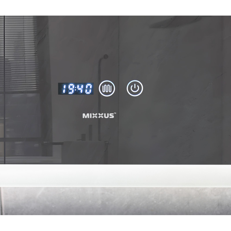 Дзеркало Mixxus FLAT MR04-80x60 з Led Touch, Anti-fog, димером, регулятором яскравості, годинником 