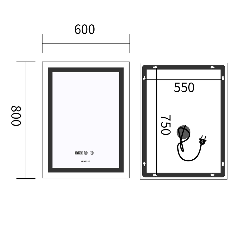 Зеркало Mixxus Premium FLASH MR21-60x80 с Led Touch, Anti-fog, димером, регулятором яркости, часами