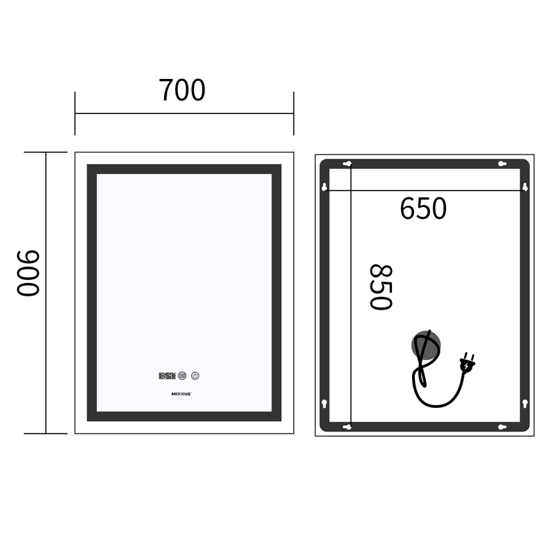 Дзеркало Mixxus Premium FLASH MR21-70x90 з Led Touch, Anti-fog, димером, регулятором яскравості, годинником 