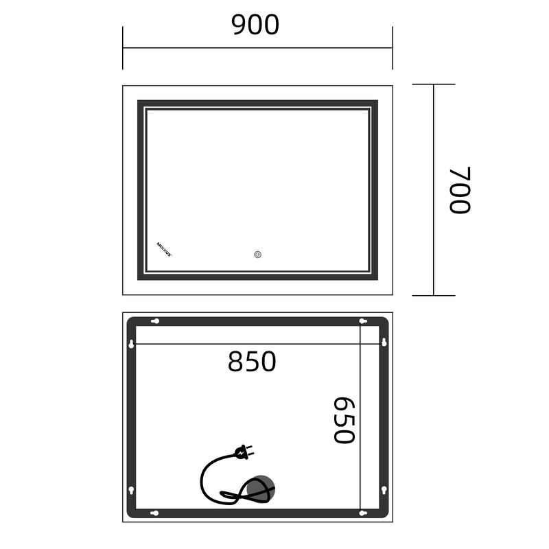 Зеркало Mixxus Premium QUADRO MR20-90x70-Reverse с Led Touch, Anti-fog, димером, регулятором яркости
