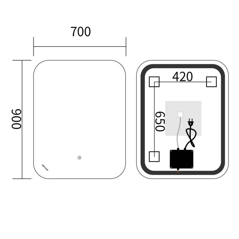 Дзеркало Mixxus Premium DIVERSE MR15-90x70-Reverse з Led Touch, Anti-fog, димером (3-6,5kK) 