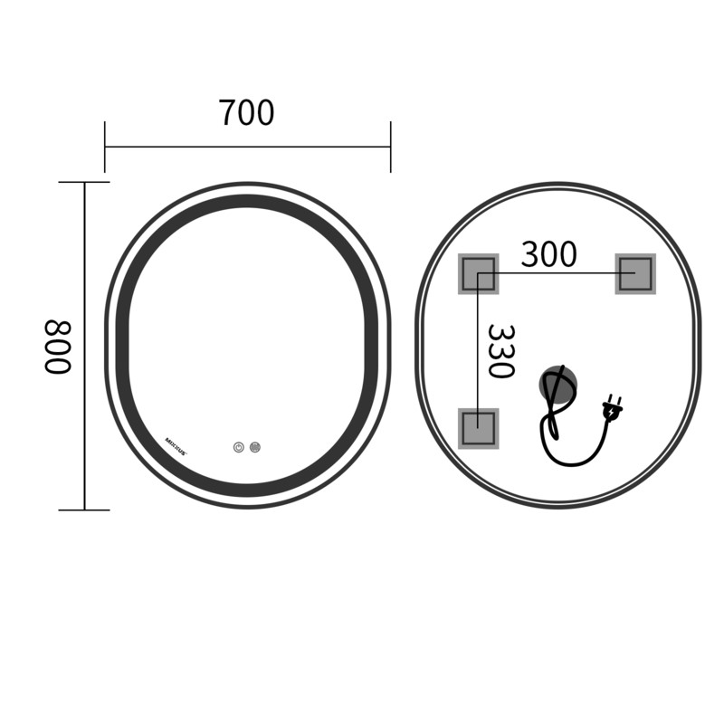 Зеркало Mixxus Premium ELLIPSE MV05-80x70-Reverse BLACK с Led Touch, Anti-fog, димером (3-6,5kK)