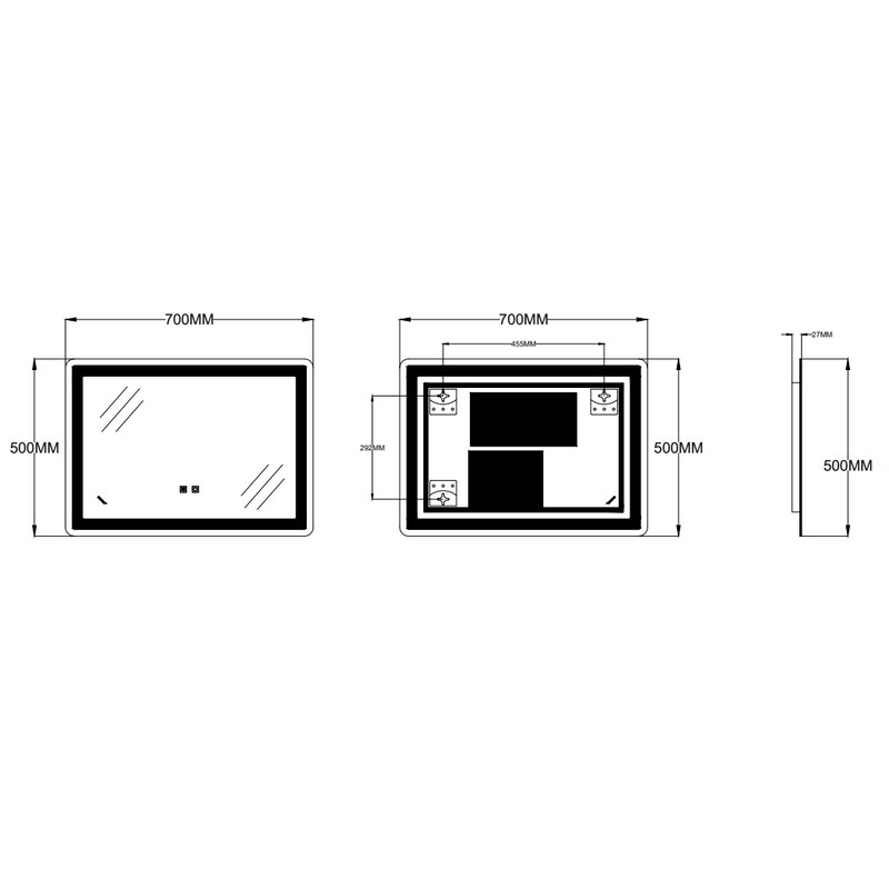 Зеркало Zerix Sansa MR01-70x50-REVERSE с LED Touch, Anti-fog, димером, регулятором яркости