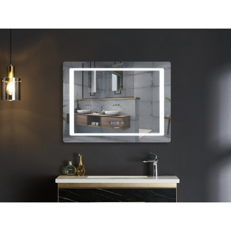 Зеркало Mixxus STYLE MR03-80x60 с Led Touch, Anti-fog, димером, регулятором яркости, часами