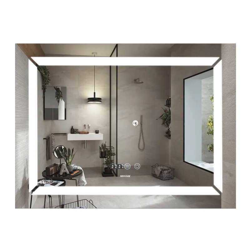 Зеркало Mixxus LIGHT MR01-80x60 с Led Touch, Anti-fog, димером, регулятором яркости, часами