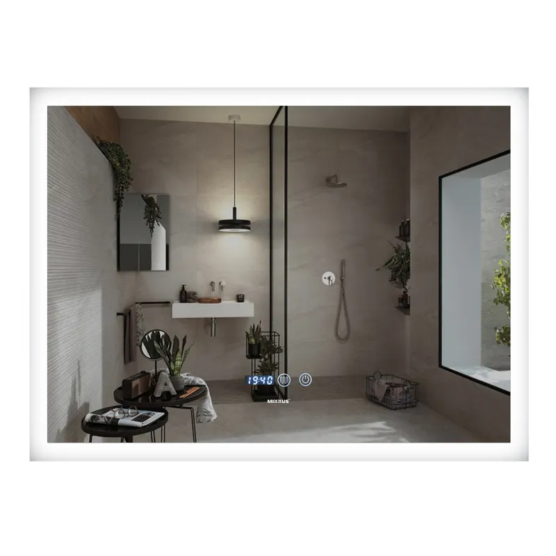 Зеркало Mixxus FLAT MR04-100x80 с Led Touch, Anti-fog, димером, регулятором яркости, часами