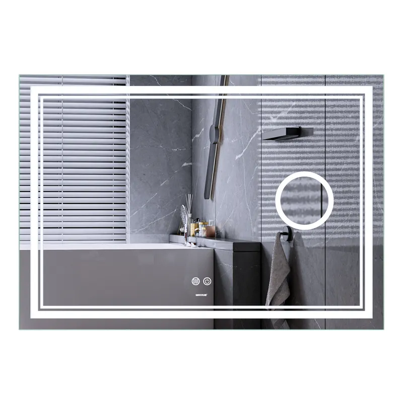 Зеркало Mixxus Premium QUADRO MR20-120x80 с Led Touch, Anti-fog, димером, регулятором яркости, линзой