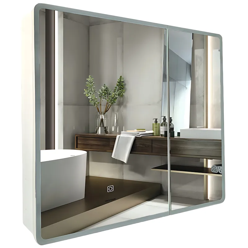Зеркальный шкафчик Mixxus Premium Olivary CM01-80x70x13 с LED Touch, димером, регулятором яркости