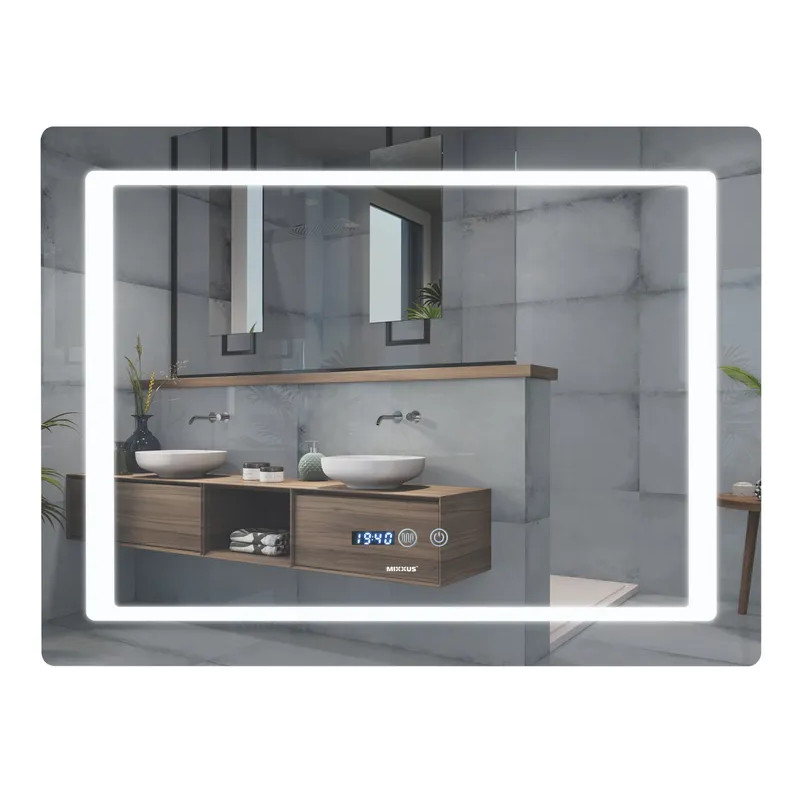 Зеркало Mixxus STYLE MR03-70x50 с Led Touch, Anti-fog, димером, регулятором яркости, часами